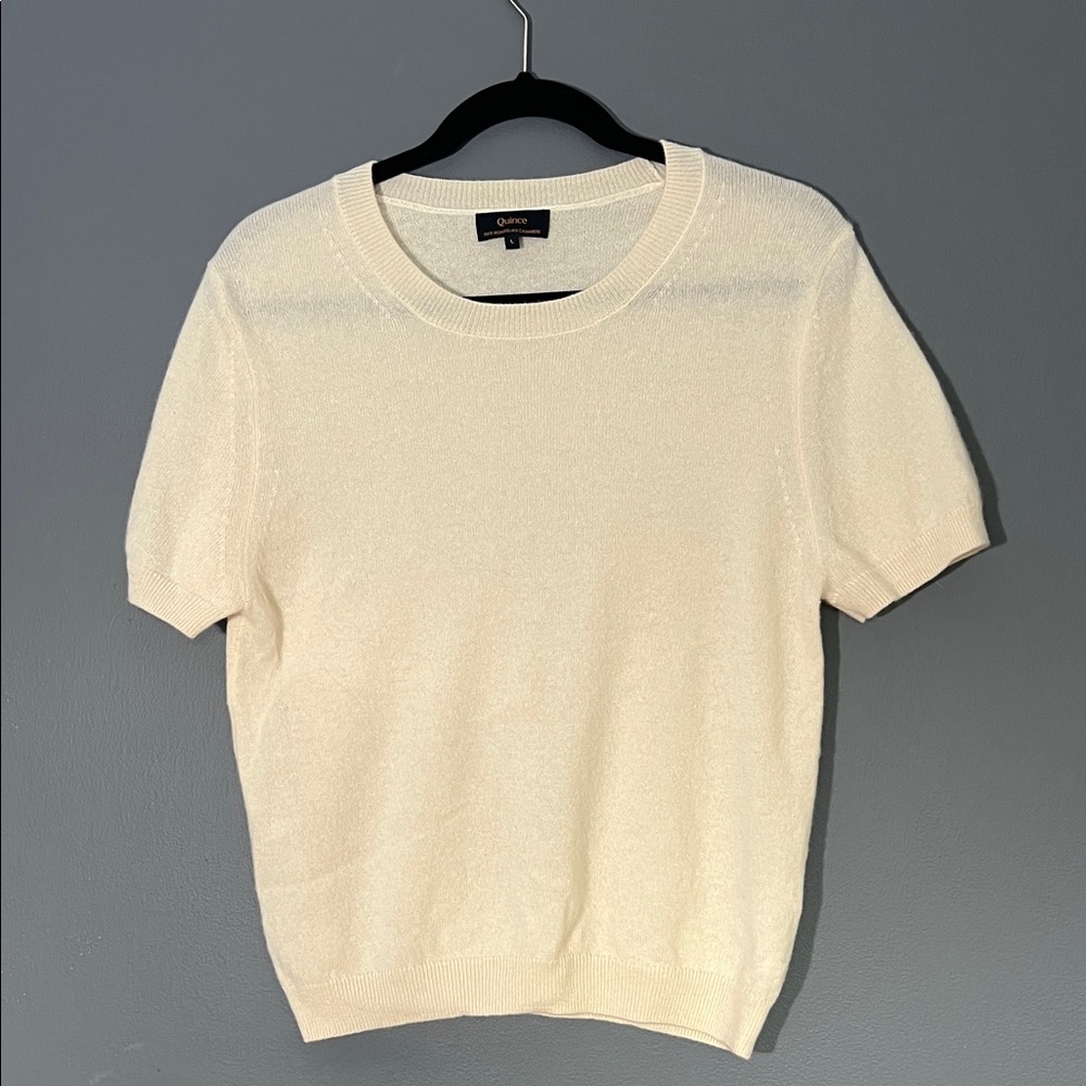 Quince Cream Short Sleeve Crewneck Mongolian Cashmere Top